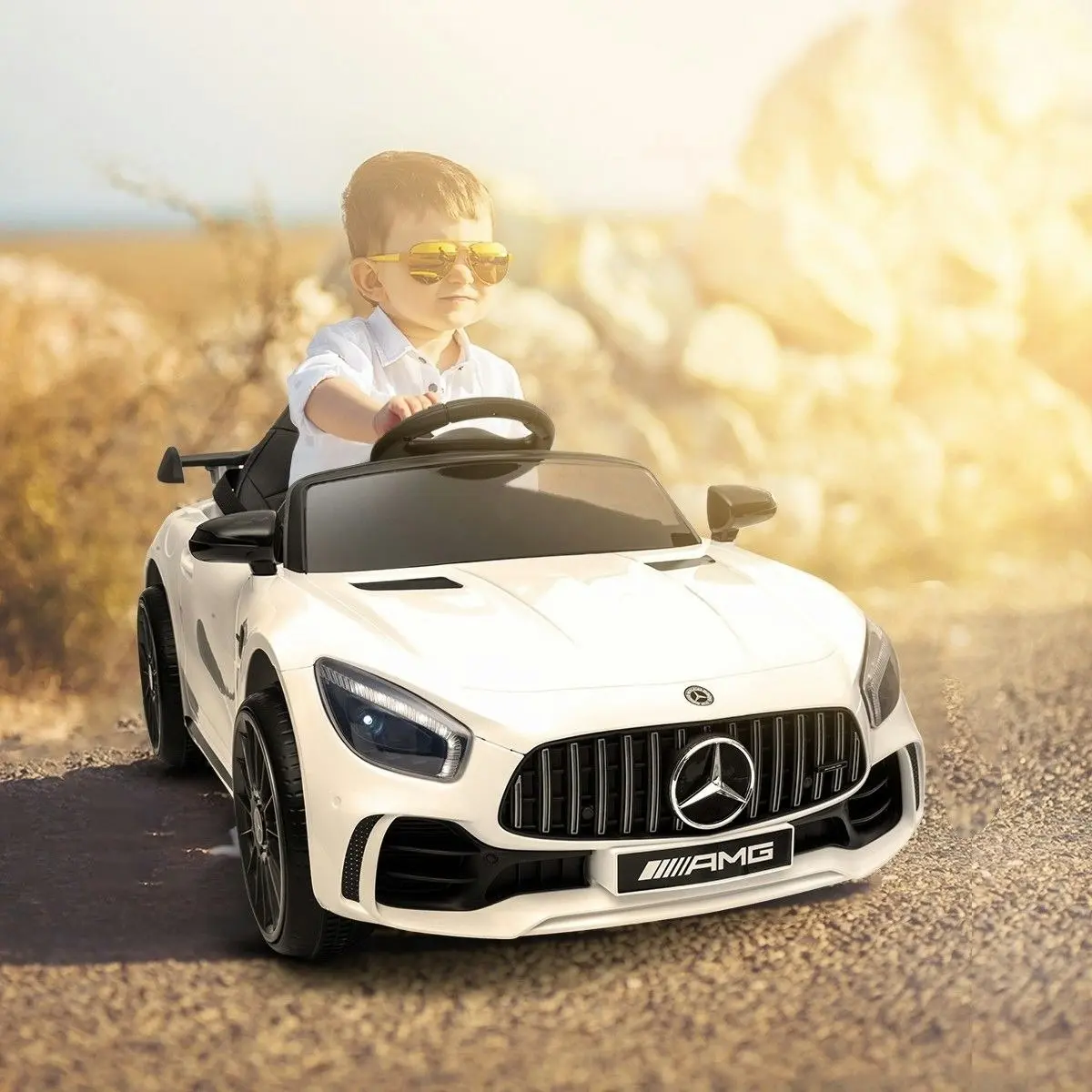 Ausway Mercedes-Benz Licensed Children Kids Electric Cars Ride on Toy 2.4G R/C Remote Control Age 3+ White