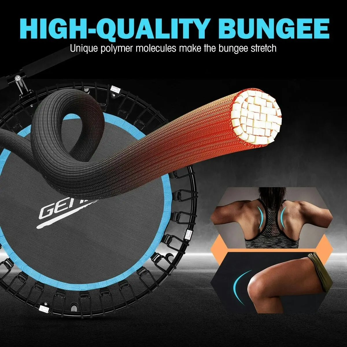 Genki  Trampoline Rebounder Bounce Jumping Rebounding Bungee Exercise Home Gym Fitness Equipment Indoor Round Outdoor Adjustable Handlebar 48 Inch