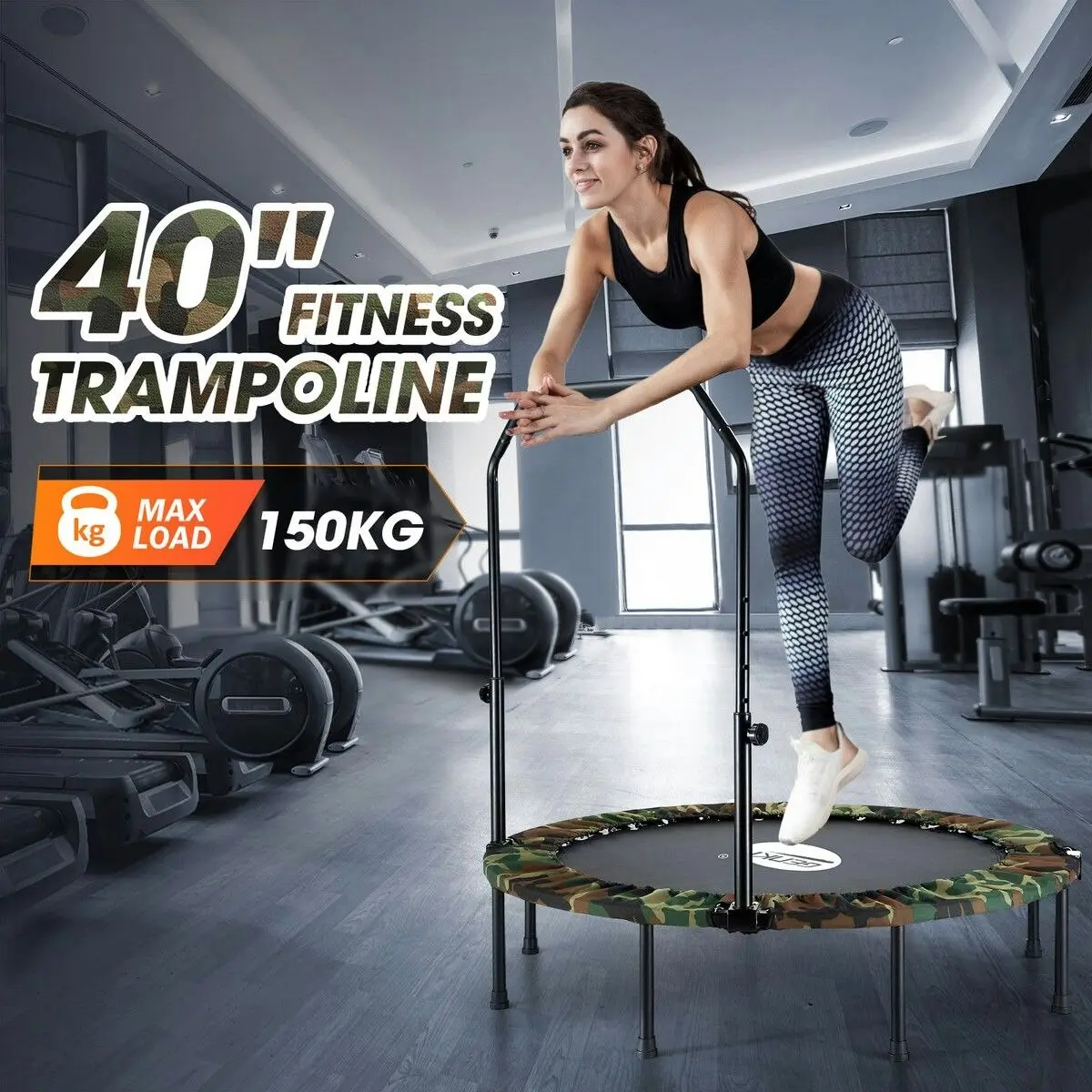 Genki  Mini Trampoline for Adults Kids 40inch Exercise Fitness Indoor Rebounder Home Gym Workout Equipment Foldable Adjustable Handrail