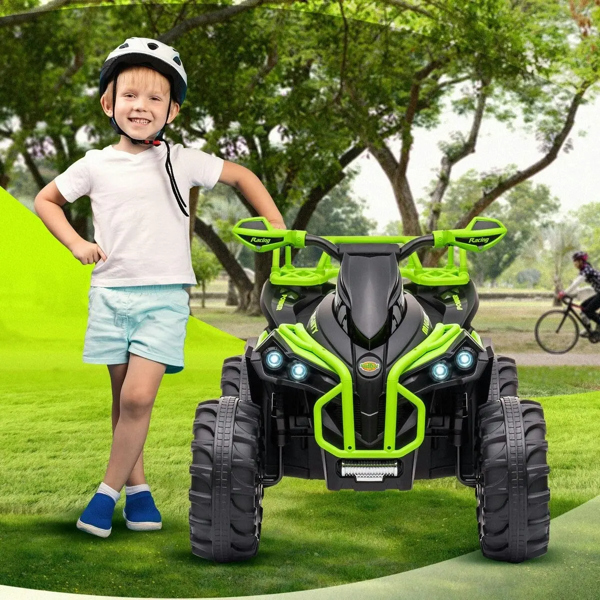 Kidbot Electric Ride On Car Kids Vehicle Toy ATV Quad Bike 4 Wheeler 12V Motorised Rechargeable Battery MP3 USB LED Childrens