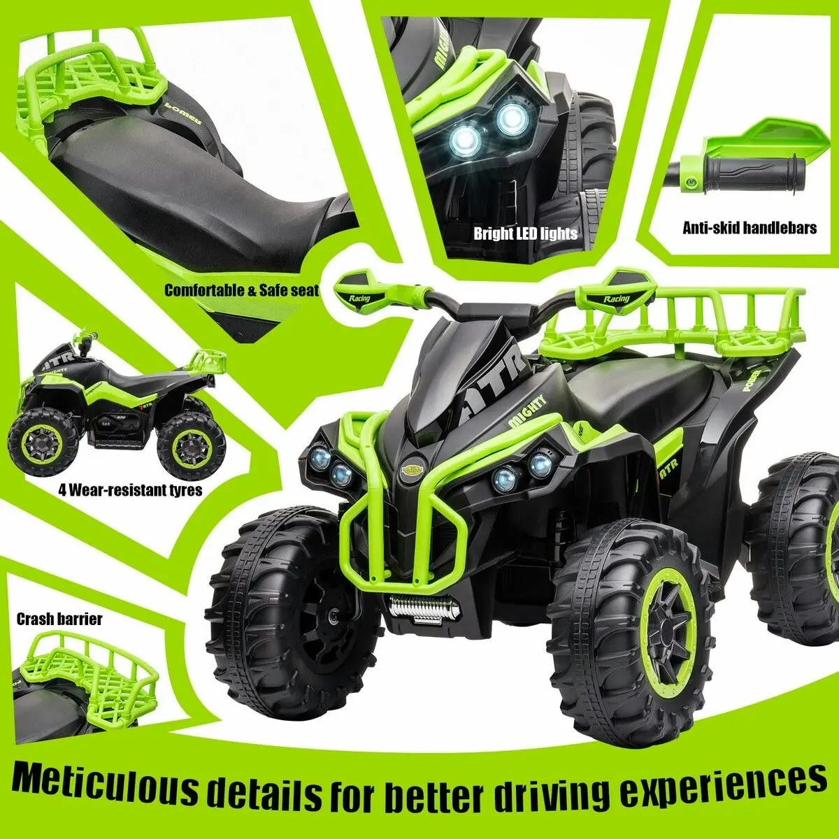 Kidbot Electric Ride On Car Kids Vehicle Toy ATV Quad Bike 4 Wheeler 12V Motorised Rechargeable Battery MP3 USB LED Childrens