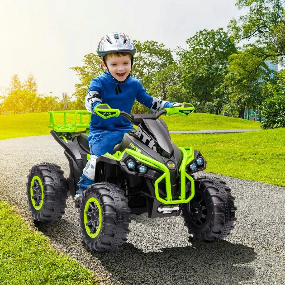 Kidbot Electric Ride On Car Kids Vehicle Toy ATV Quad Bike 4 Wheeler 12V Motorised Rechargeable Battery MP3 USB LED Childrens