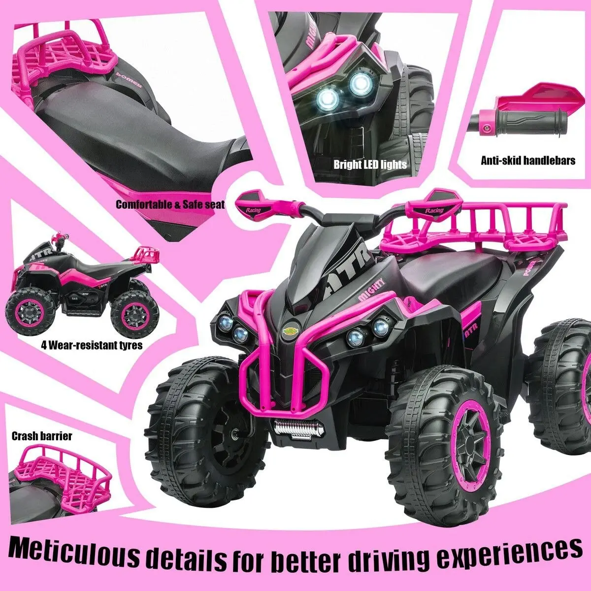 Kidbot Kids Electric ATV Ride On Car Quad Bike 12V Vehicle Toy 4 Wheeler Motorised Rechargeable Battery MP3 USB LED Children