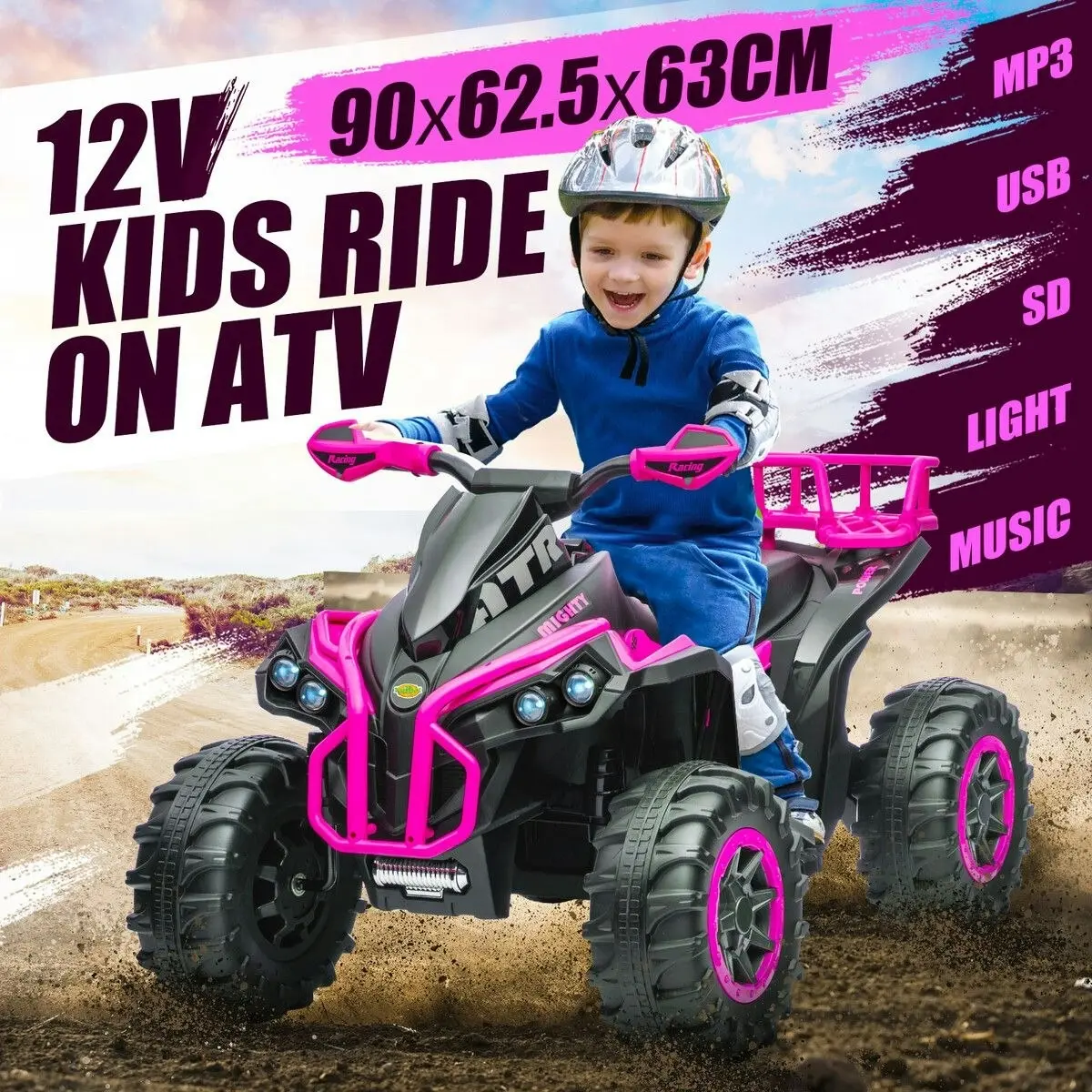 Kidbot Kids Electric ATV Ride On Car Quad Bike 12V Vehicle Toy 4 Wheeler Motorised Rechargeable Battery MP3 USB LED Children