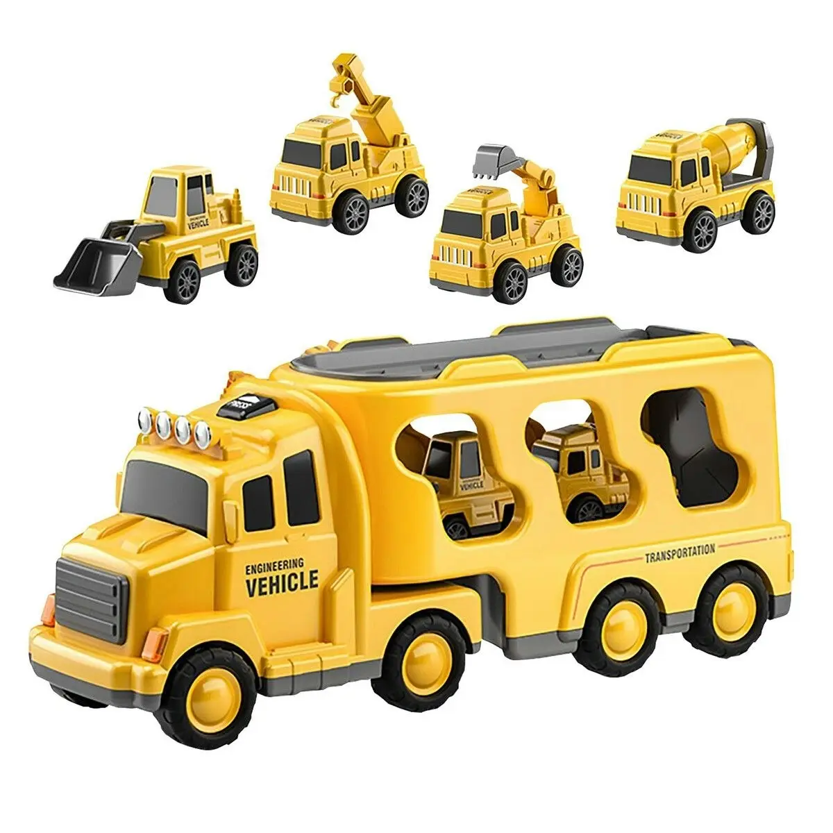 Ausway 5 In 1 Truck Toy Car Set Toddler Construction Model Friction Power Carrier Excavator Crane Mixer Dumper Drill kids