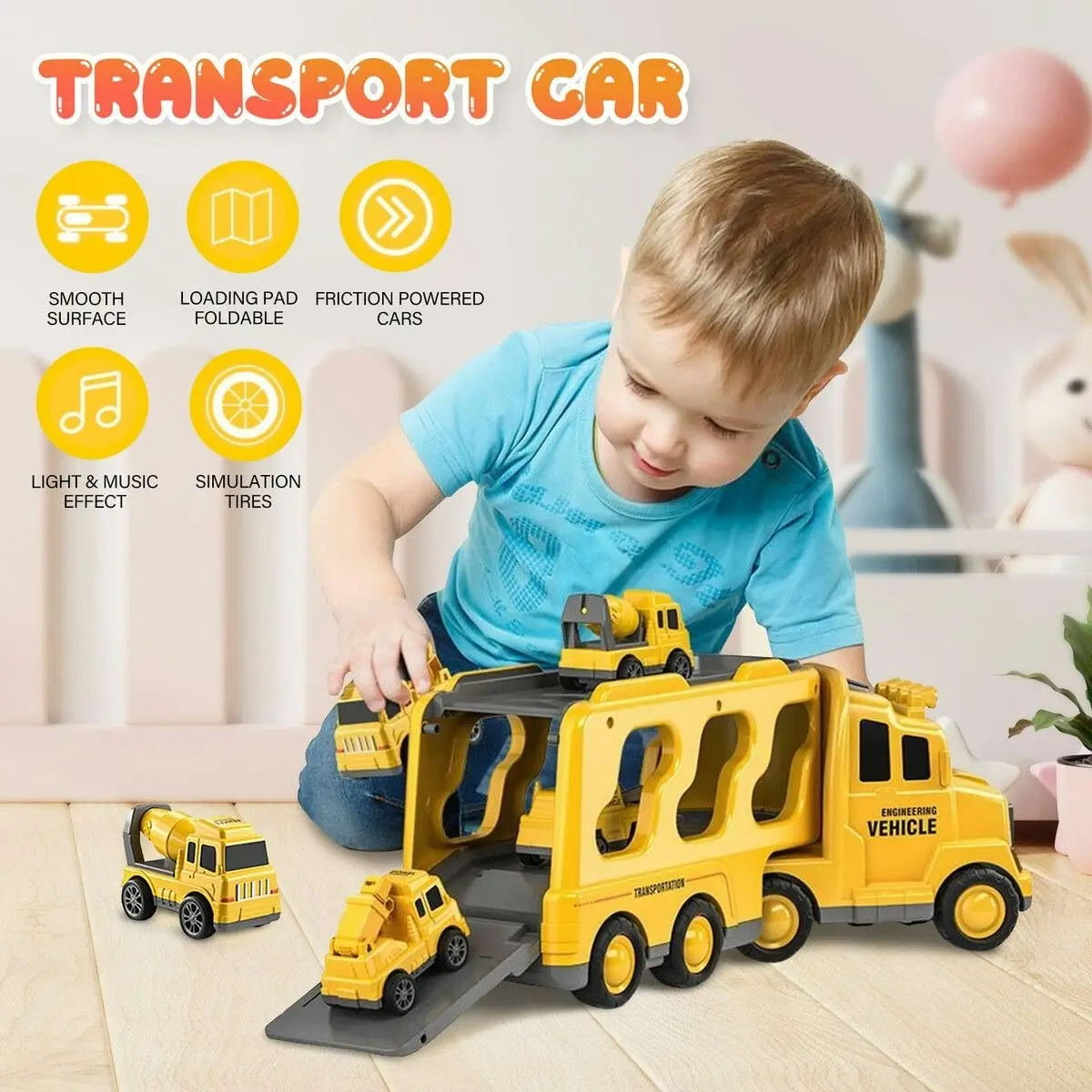 Ausway 5 In 1 Truck Toy Car Set Toddler Construction Model Friction Power Carrier Excavator Crane Mixer Dumper Drill kids