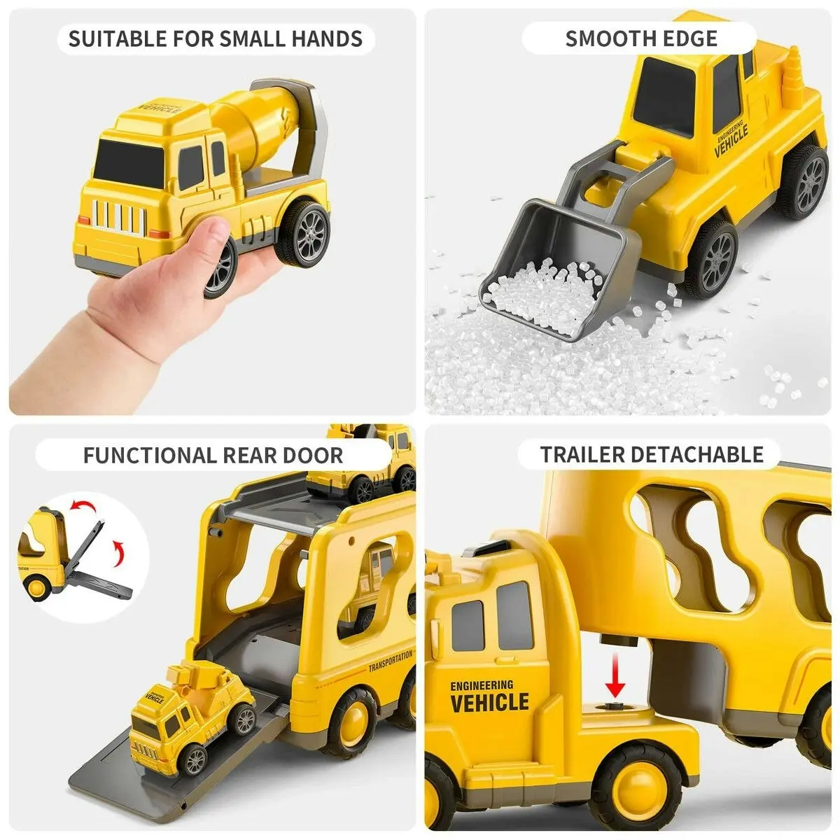 Ausway 5 In 1 Truck Toy Car Set Toddler Construction Model Friction Power Carrier Excavator Crane Mixer Dumper Drill kids