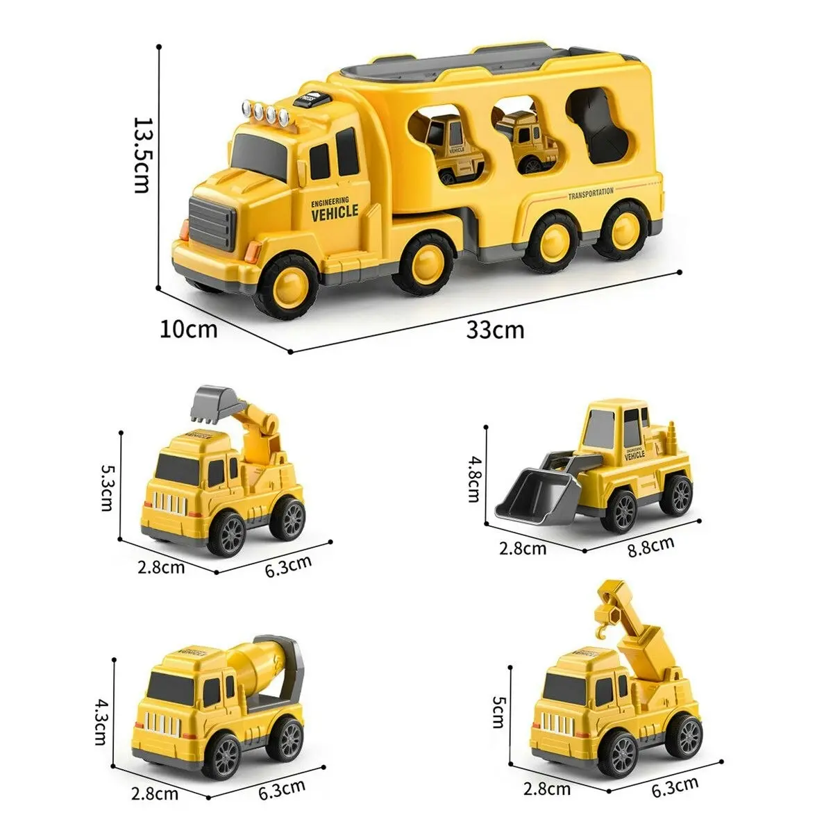 Ausway 5 In 1 Truck Toy Car Set Toddler Construction Model Friction Power Carrier Excavator Crane Mixer Dumper Drill kids