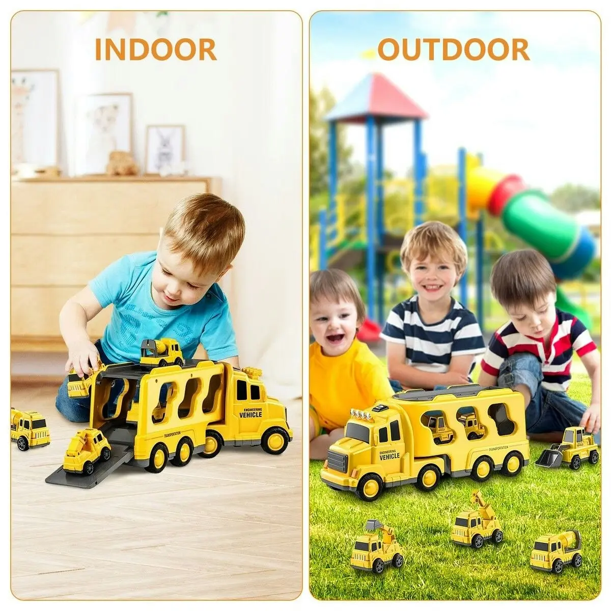 Ausway 5 In 1 Truck Toy Car Set Toddler Construction Model Friction Power Carrier Excavator Crane Mixer Dumper Drill kids