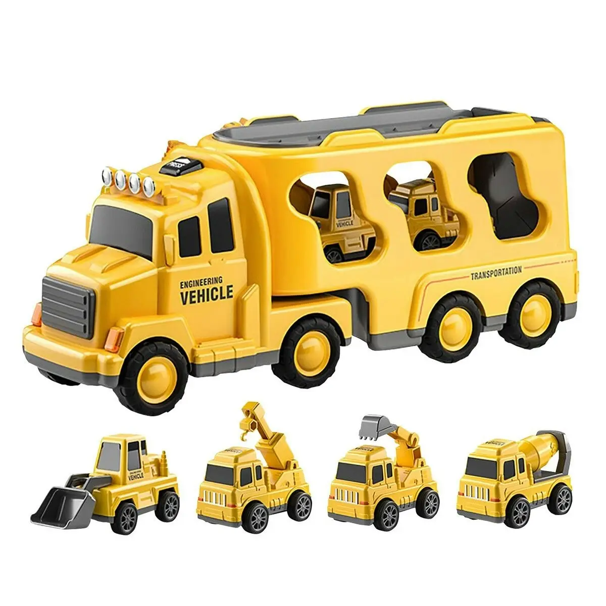 Ausway 5 In 1 Truck Toy Car Set Toddler Construction Model Friction Power Carrier Excavator Crane Mixer Dumper Drill kids