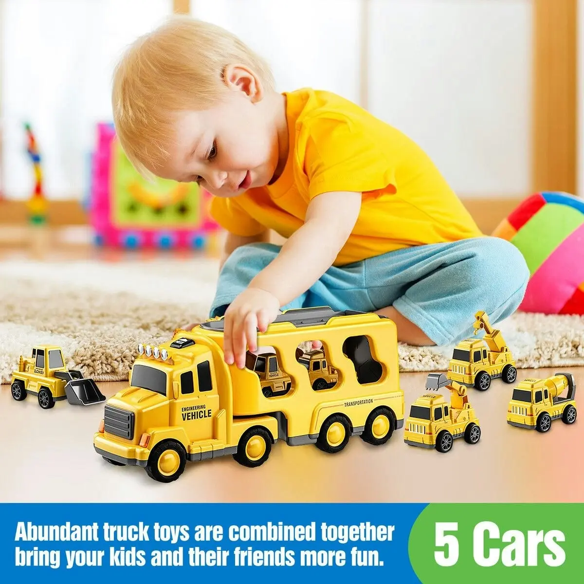 Ausway 5 In 1 Truck Toy Car Set Toddler Construction Model Friction Power Carrier Excavator Crane Mixer Dumper Drill kids