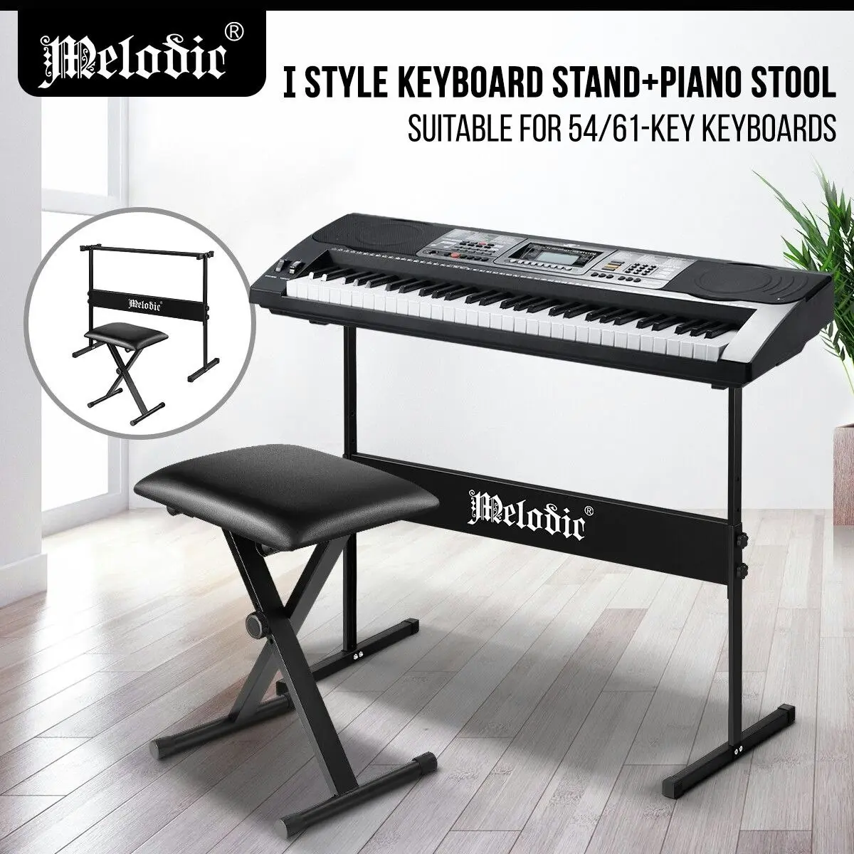 Melodic  I Style Adjustable Keyboard Stand Folding Piano Stool Seat Chair Set