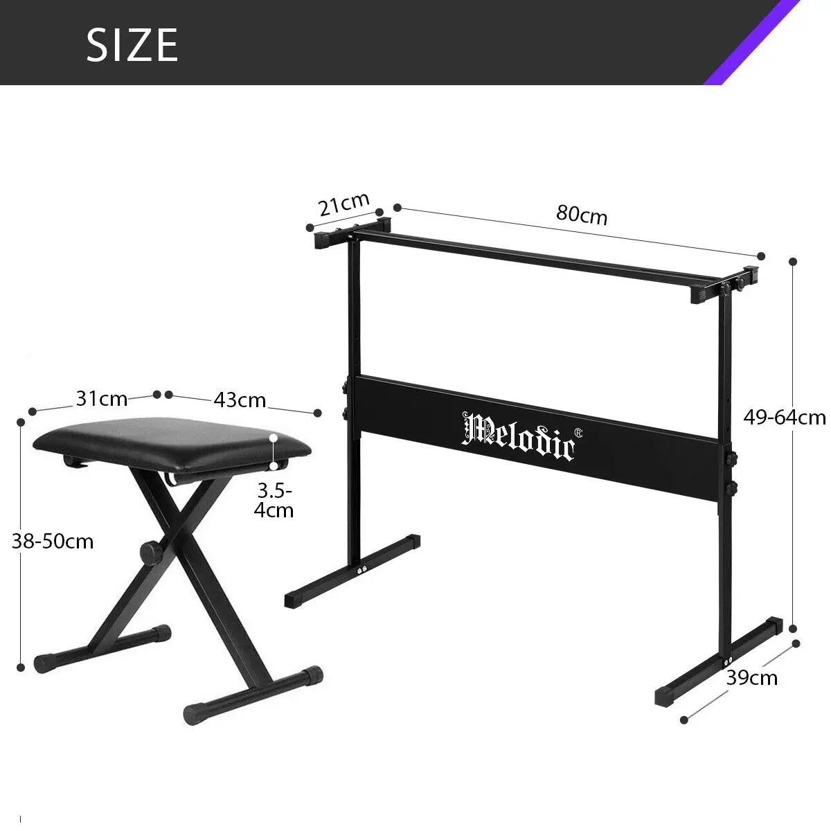 Melodic  I Style Adjustable Keyboard Stand Folding Piano Stool Seat Chair Set