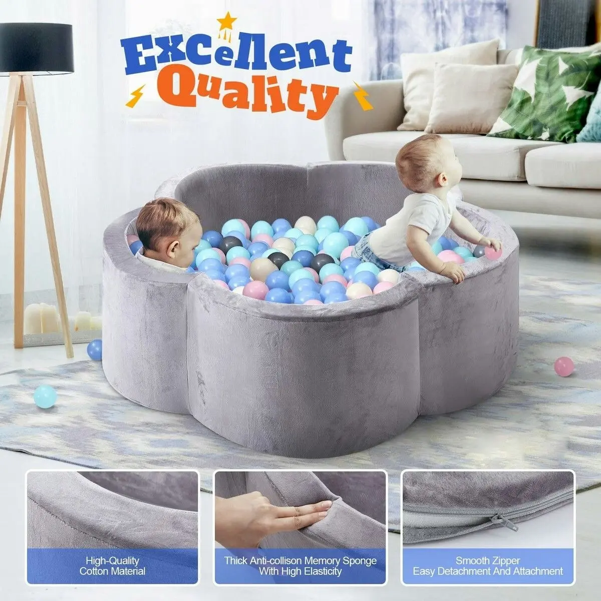 Ausway Foam Ball Pit Toy Pool Children Soft Baby Playpen Fence Kids Play Area Activity Centre Babyroom Decoration 300pcs Indoor