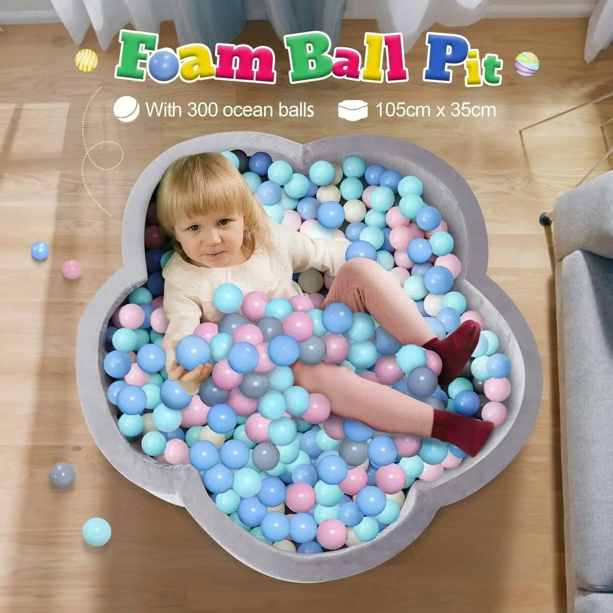 Ausway Foam Ball Pit Toy Pool Children Soft Baby Playpen Fence Kids Play Area Activity Centre Babyroom Decoration 300pcs Indoor