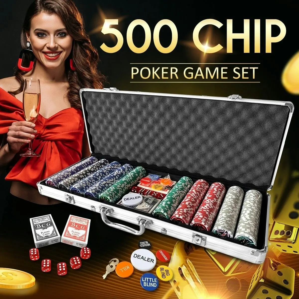 Ausway 500 Holographic Butterfly Chips Professional Poker Card Game Play Set Casino Dice Aluminium Case