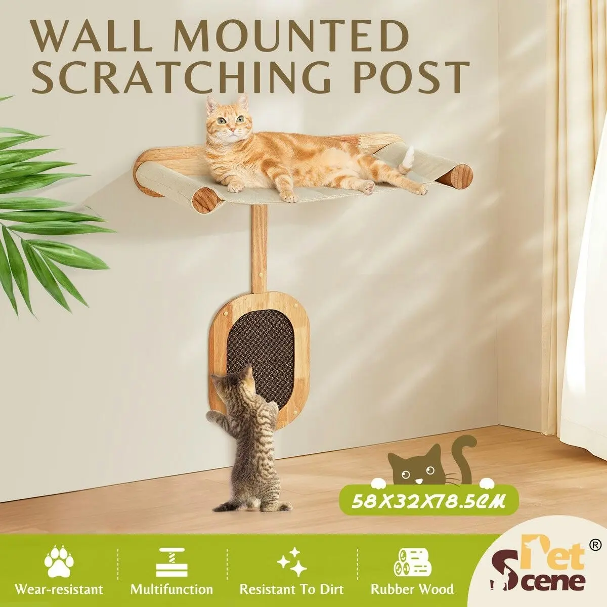 Pet Scene Cat Bed Kitten Scratching Post Perch Wall Mounted Climbing Shelf Scratcher Board Hammock Tree Pad Pet Play Gym Furniture Wood Climber