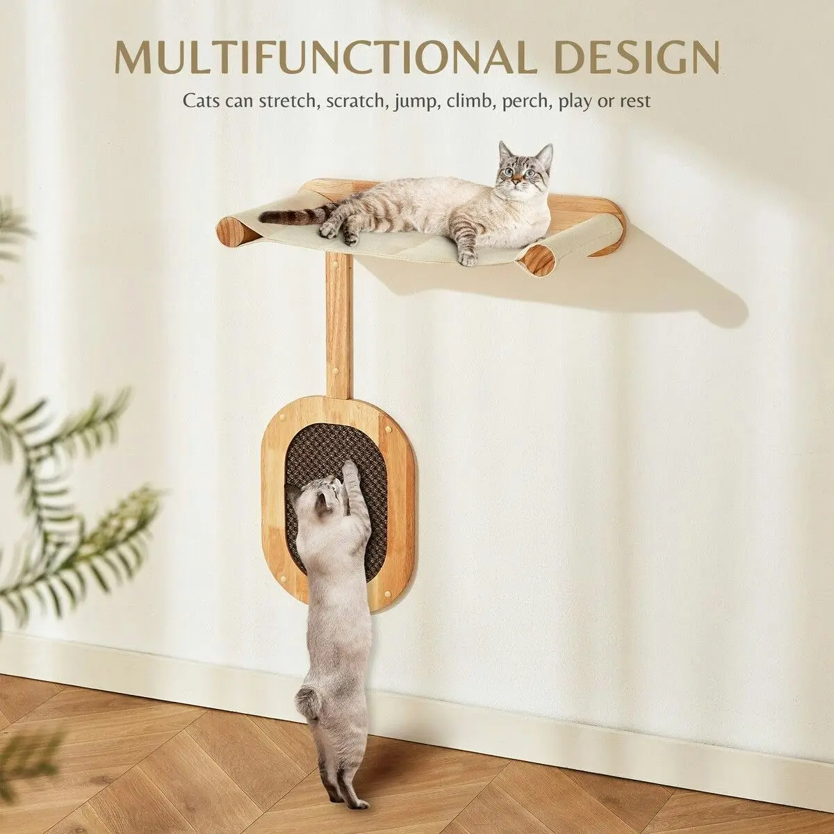 Pet Scene Cat Bed Kitten Scratching Post Perch Wall Mounted Climbing Shelf Scratcher Board Hammock Tree Pad Pet Play Gym Furniture Wood Climber