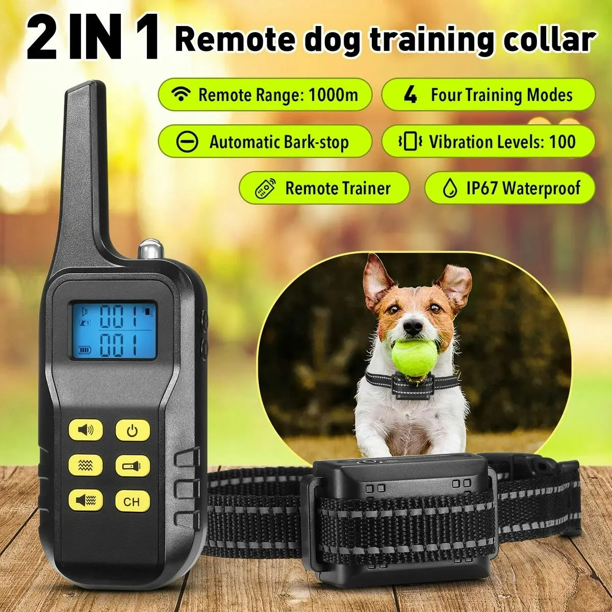 Pet Scene Dog Training Collar Remote Control 1000M Anti Bark Clicker Vibration Pet Obedience Correction Trainer Auto Stop Barking Safe Waterproof