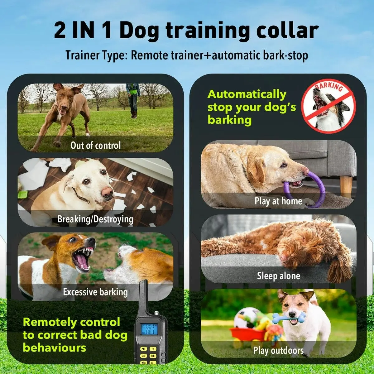 Pet Scene Dog Training Collar Remote Control 1000M Anti Bark Clicker Vibration Pet Obedience Correction Trainer Auto Stop Barking Safe Waterproof