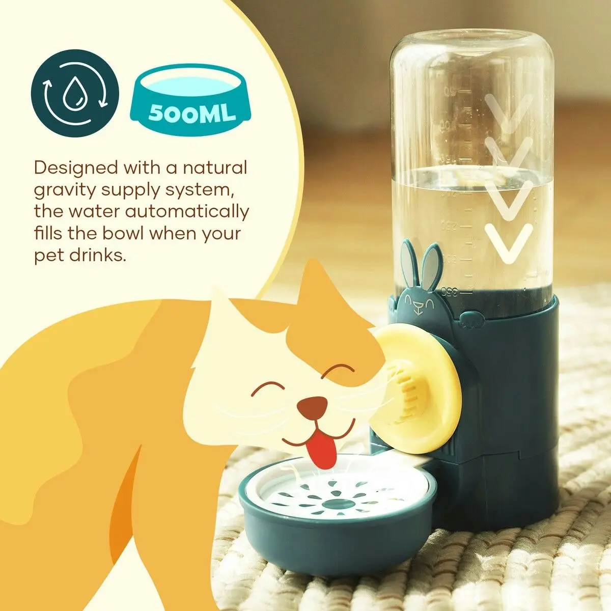 Pet Scene Hanging Automatic Cat Feeder 500ml Water Dispenser 1.4L Food Bowl Auto Pet Feeding Gravity for Small Medium Pets Rabbits