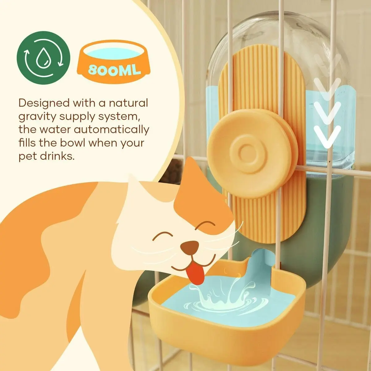 Pet Scene Automatic Dog Cat Feeder Hanging Pet Cage 800ml Water Dispenser 870ml Food Bowl Auto Gravity Fed Puppy Rabbit Small Pets