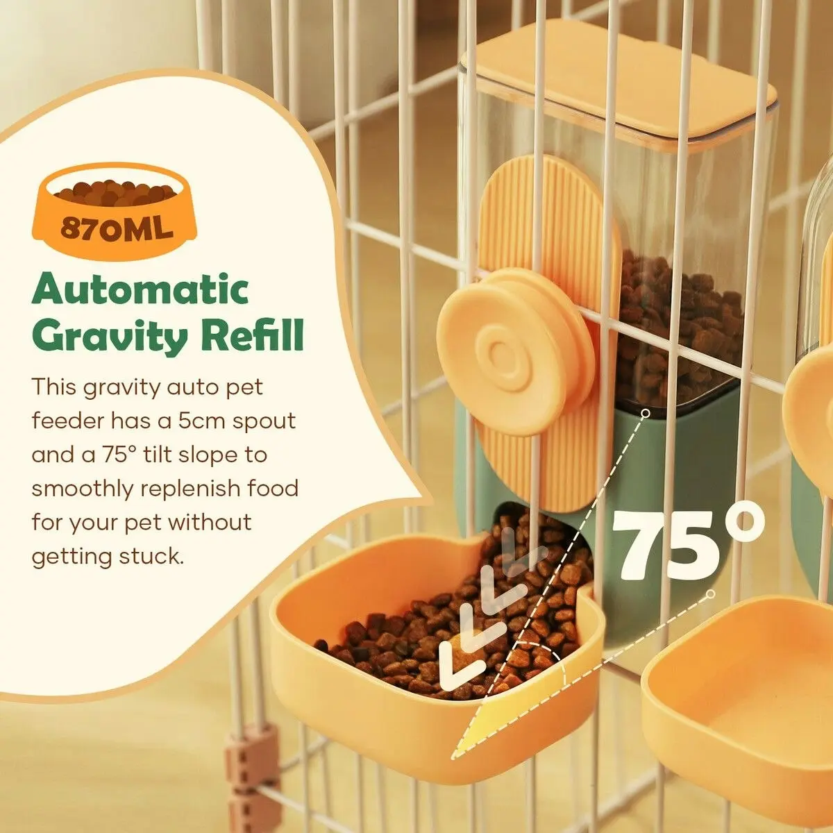 Pet Scene Automatic Dog Cat Feeder Hanging Pet Cage 800ml Water Dispenser 870ml Food Bowl Auto Gravity Fed Puppy Rabbit Small Pets