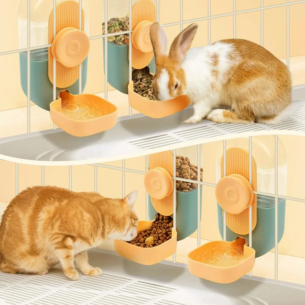 Pet Scene Automatic Dog Cat Feeder Hanging Pet Cage 800ml Water Dispenser 870ml Food Bowl Auto Gravity Fed Puppy Rabbit Small Pets