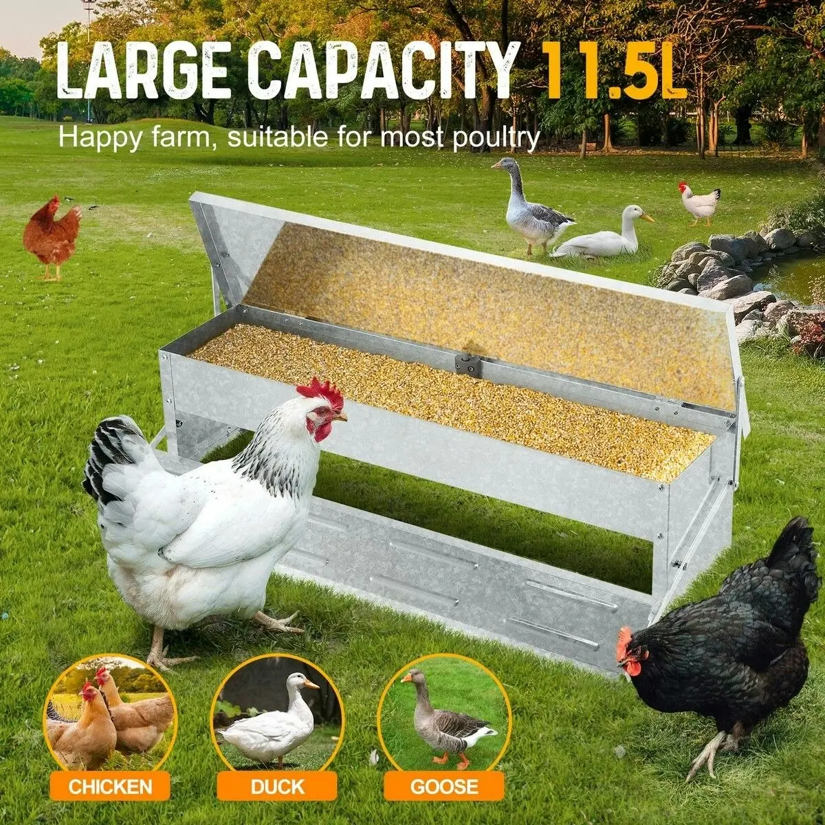 Pet Scene Auto Chicken Feeder 11.5L Poultry Feeding Equipment Rat Bird Proof Hen Duck Chook Petscene