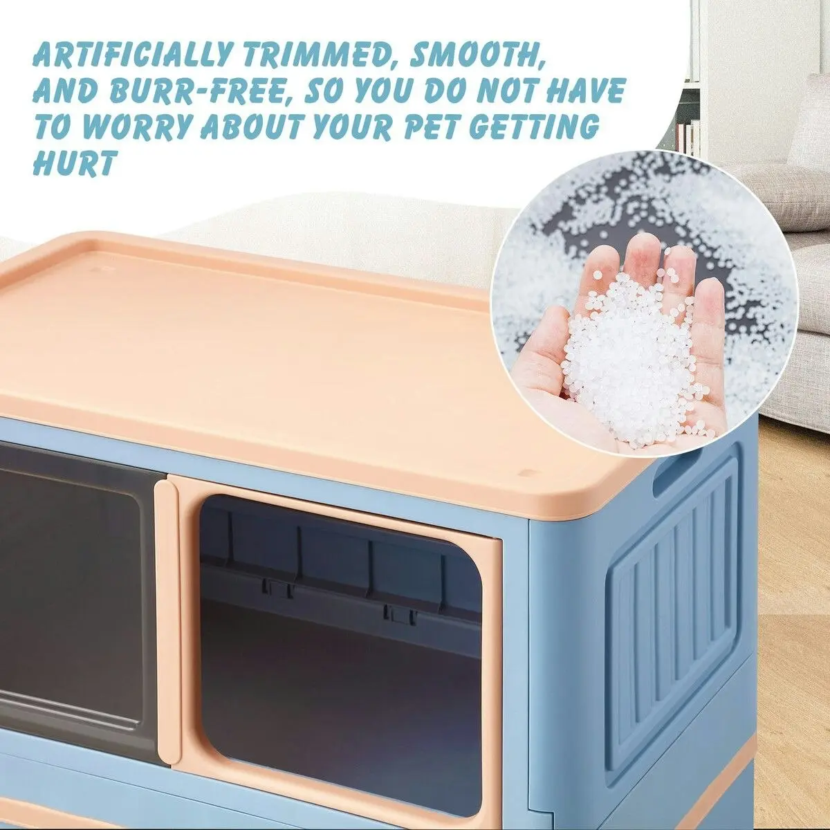 Pet Scene Cat Litter Box Tray 2 in 1 Kitty Enclosure House Bed Cave Toilet Villa Cabinet Condo Furniture Stackable Foldable Blue Pink