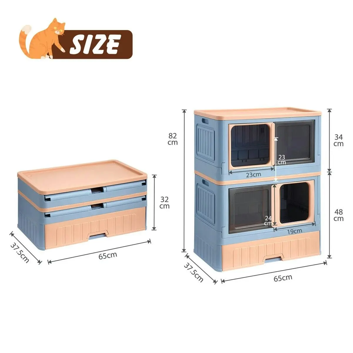 Pet Scene Cat Litter Box Tray 2 in 1 Kitty Enclosure House Bed Cave Toilet Villa Cabinet Condo Furniture Stackable Foldable Blue Pink