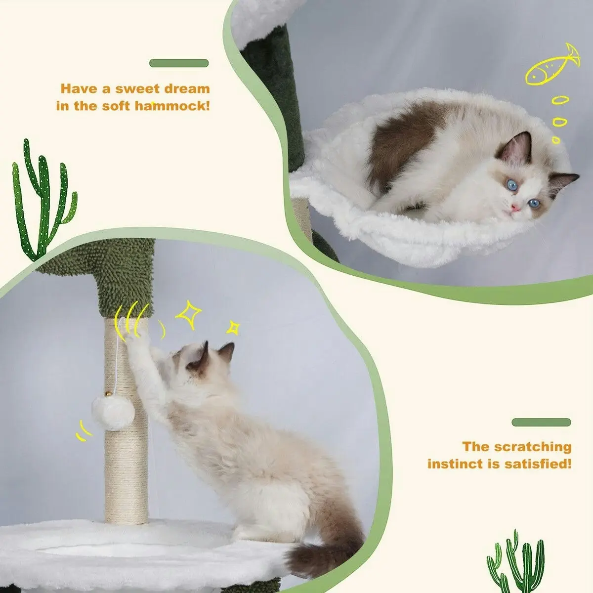 Pet Scene 165cm Cat Tree Tower Scratching Post Bed Sisal Scratcher House Furniture Stand Cave Condo Climbing Play Hammocks Platforms