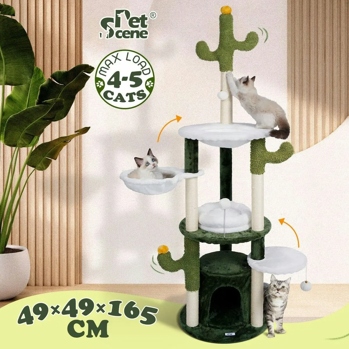 Pet Scene 165cm Cat Tree Tower Scratching Post Bed Sisal Scratcher House Furniture Stand Cave Condo Climbing Play Hammocks Platforms