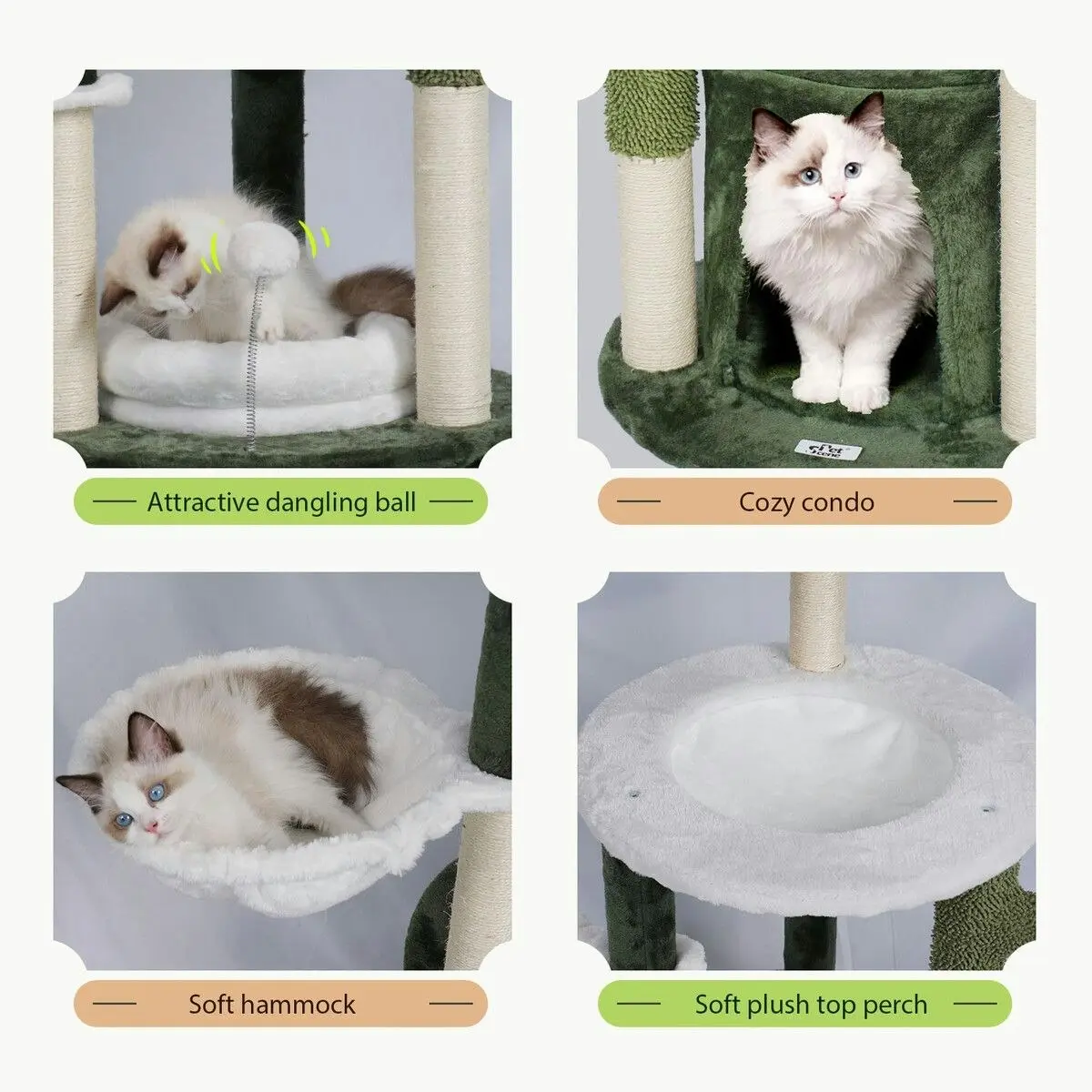 Pet Scene 165cm Cat Tree Tower Scratching Post Bed Sisal Scratcher House Furniture Stand Cave Condo Climbing Play Hammocks Platforms