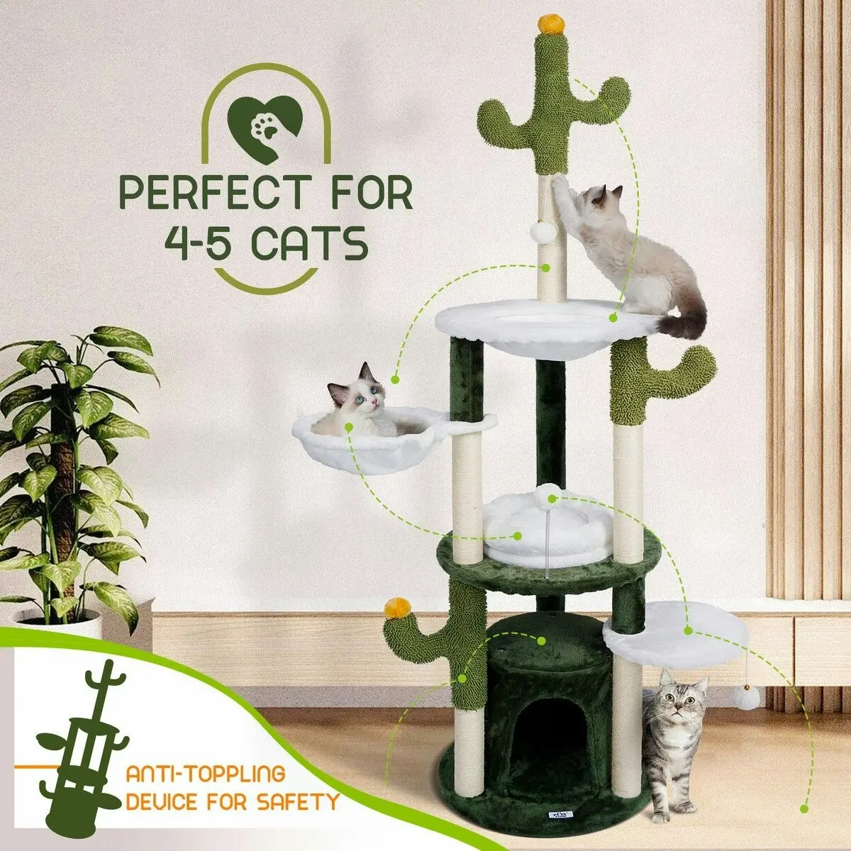 Pet Scene 165cm Cat Tree Tower Scratching Post Bed Sisal Scratcher House Furniture Stand Cave Condo Climbing Play Hammocks Platforms