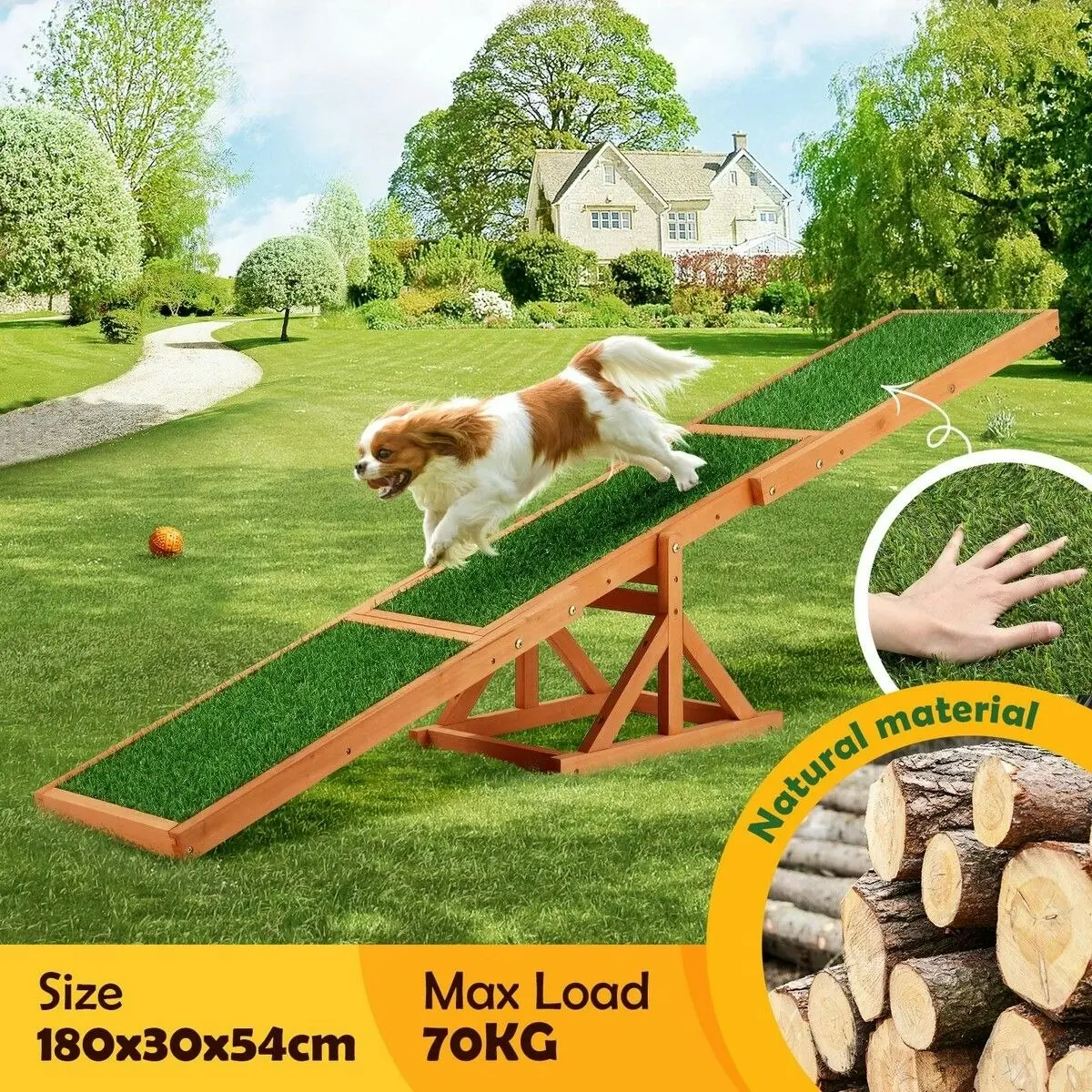 Pet Scene Petscene Pet Seesaw Dog Obedience Training Puppy Sports Agility Outdoor Play Exercise Equipment Teeter Totter Wooden Artificial Grass