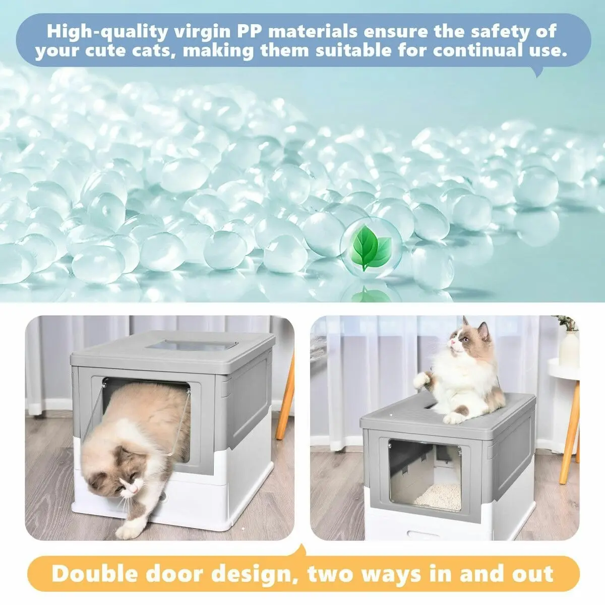 Pet Scene Cat Litter Tray Box Kitty Enclosed Large Pet Toilet Top Entry Furniture Foldable Removable Covered Hooded Plastic Grey