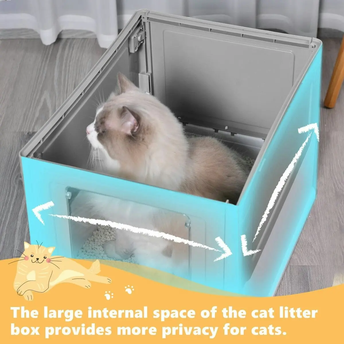 Pet Scene Cat Litter Tray Box Kitty Enclosed Large Pet Toilet Top Entry Furniture Foldable Removable Covered Hooded Plastic Grey