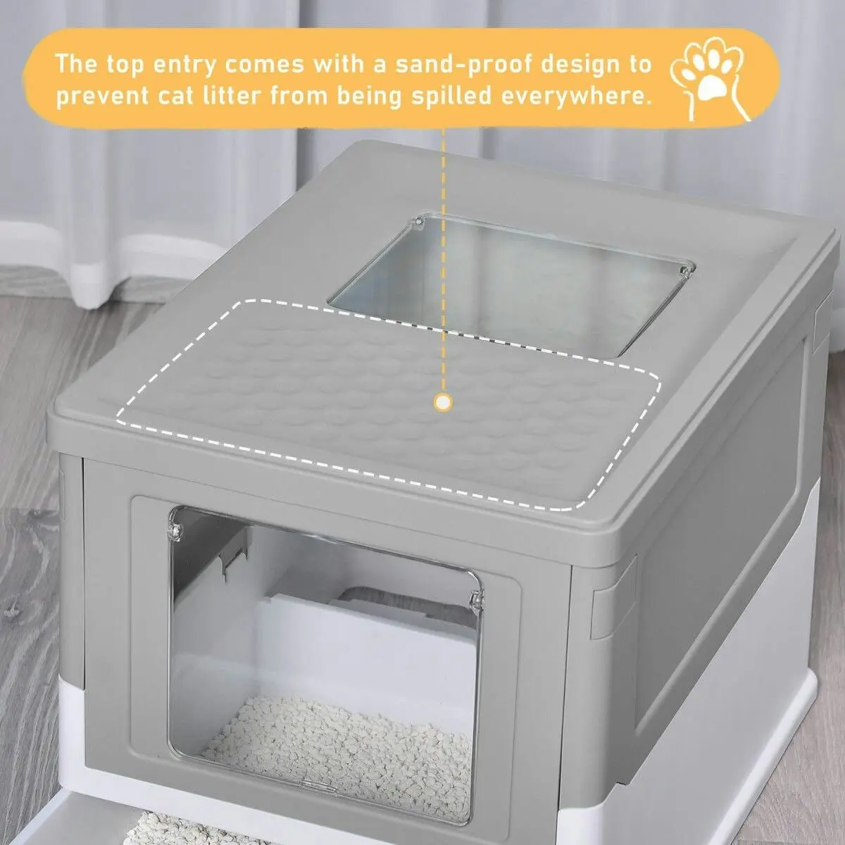 Pet Scene Cat Litter Tray Box Kitty Enclosed Large Pet Toilet Top Entry Furniture Foldable Removable Covered Hooded Plastic Grey