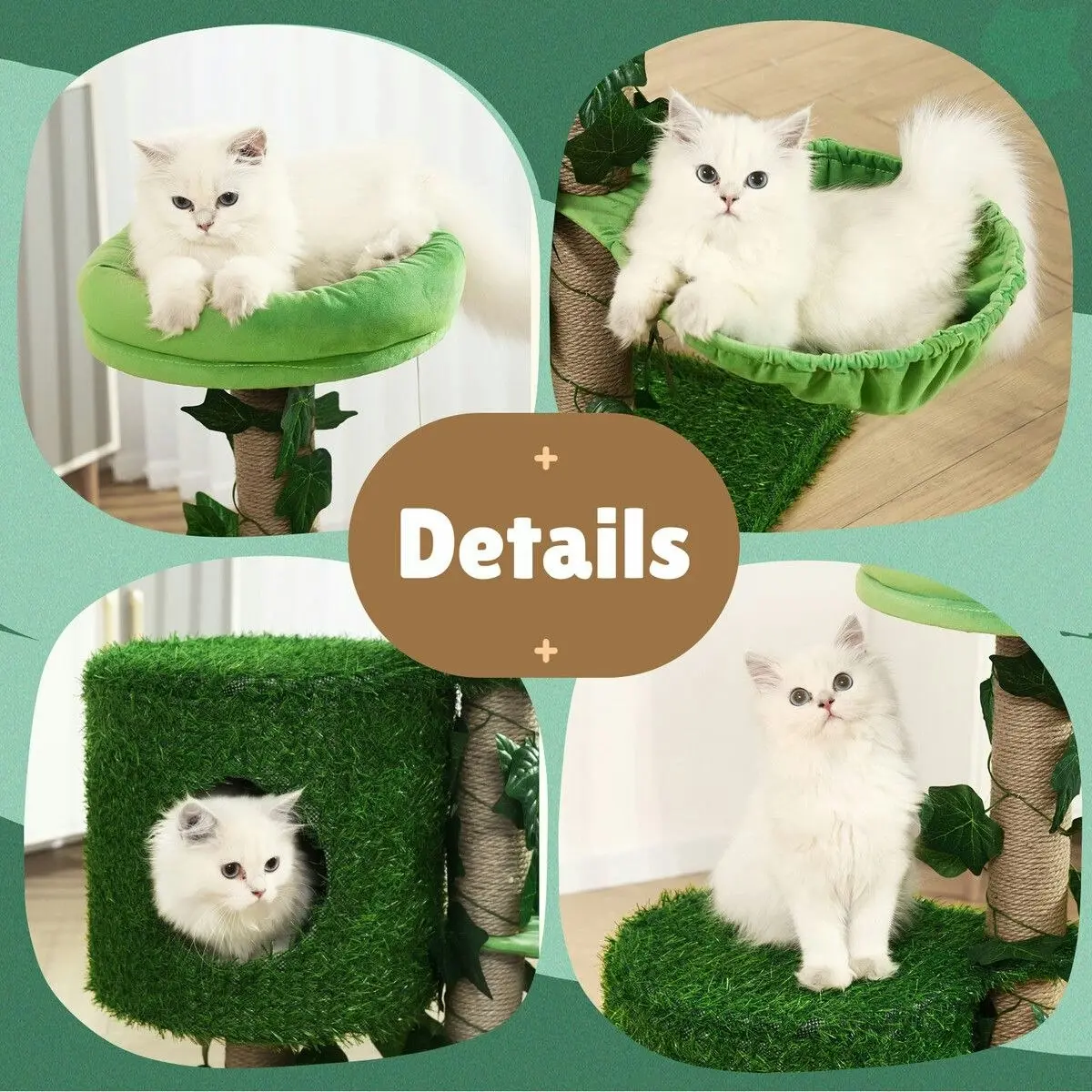 Pet Scene 90cm Cat Tree Tower Kitten Sisal Scratching Post House Stand Activity Centre Cave Scratcher Condo Artificial Grass Gym Furniture Hammock Perch