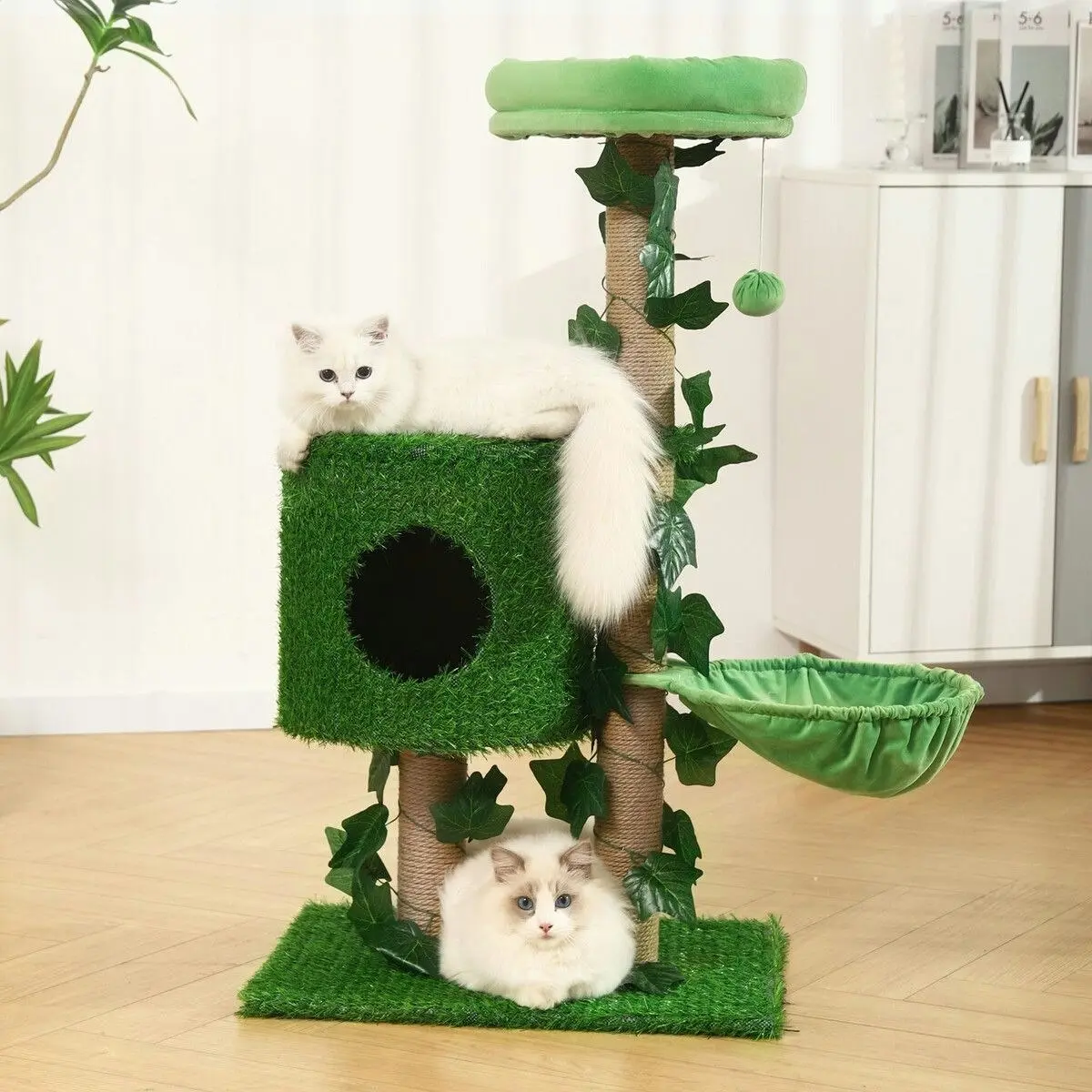 Pet Scene 90cm Cat Tree Tower Kitten Sisal Scratching Post House Stand Activity Centre Cave Scratcher Condo Artificial Grass Gym Furniture Hammock Perch