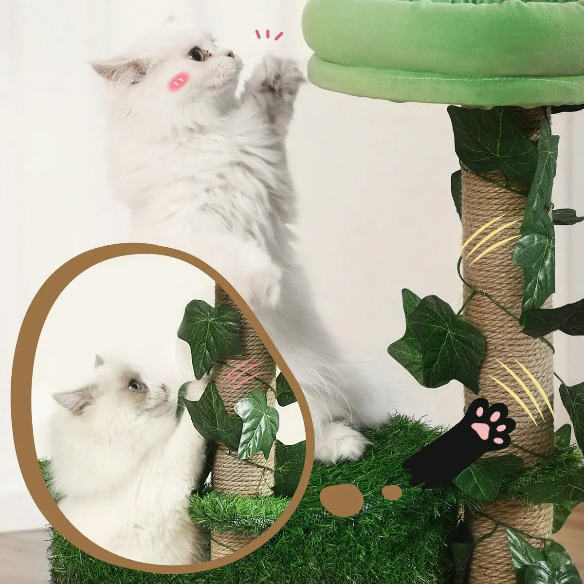 Pet Scene 90cm Cat Tree Tower Kitten Sisal Scratching Post House Stand Activity Centre Cave Scratcher Condo Artificial Grass Gym Furniture Hammock Perch