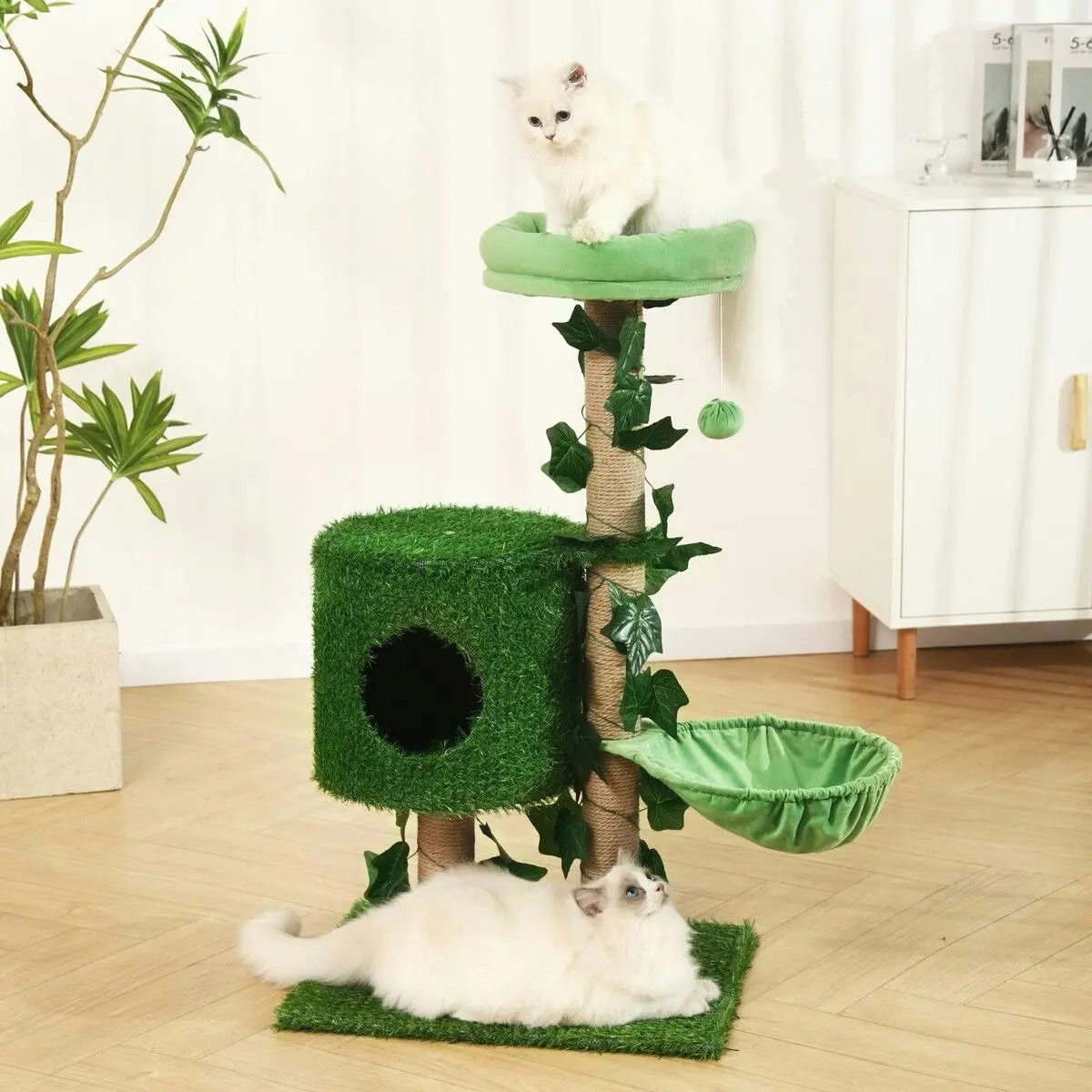 Pet Scene 90cm Cat Tree Tower Kitten Sisal Scratching Post House Stand Activity Centre Cave Scratcher Condo Artificial Grass Gym Furniture Hammock Perch