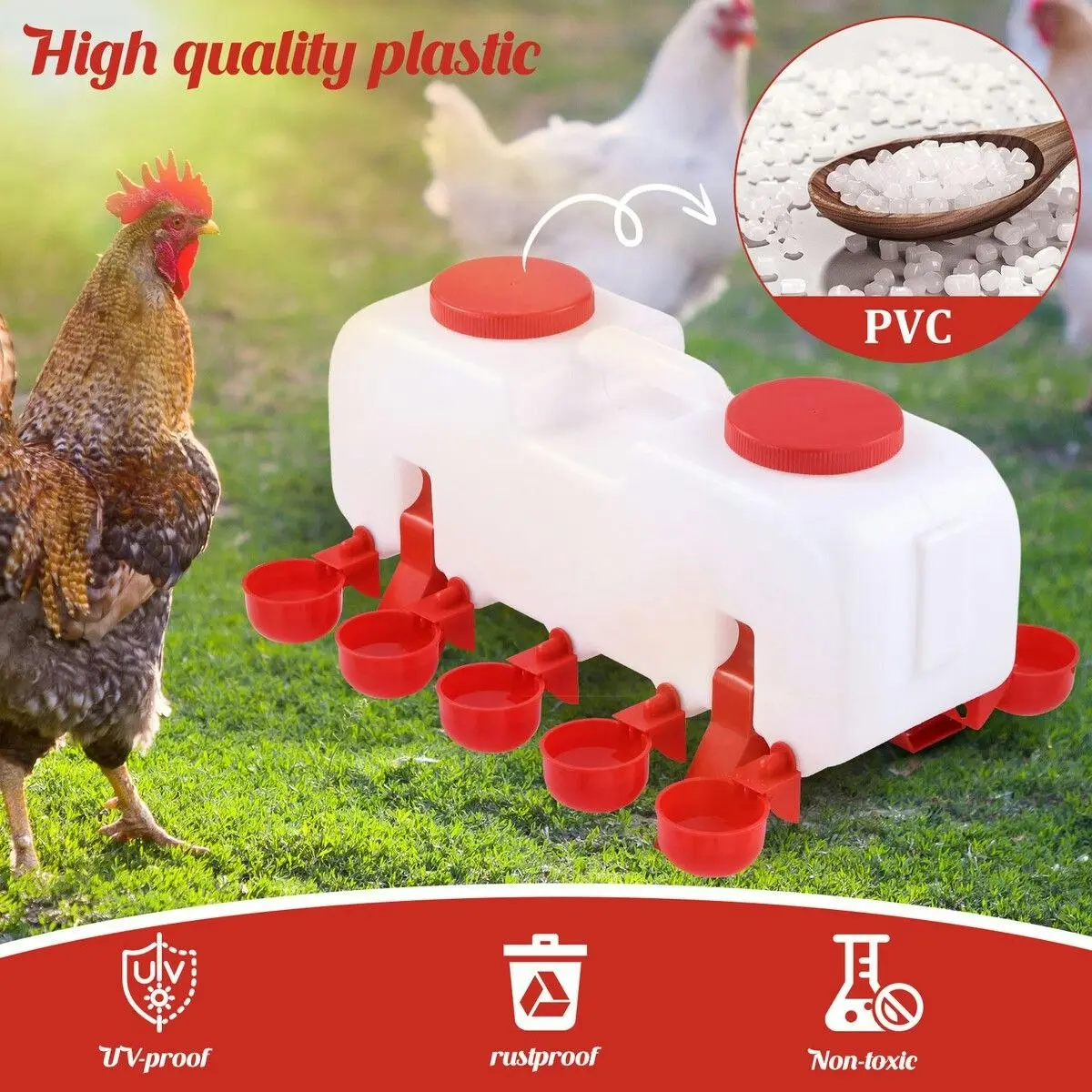 Pet Scene Chicken Bird Water Feeder Auto Chick Waterer Automatic Poultry Dispenser Drinker Hen Watering System Chook Gravity Fed 10L