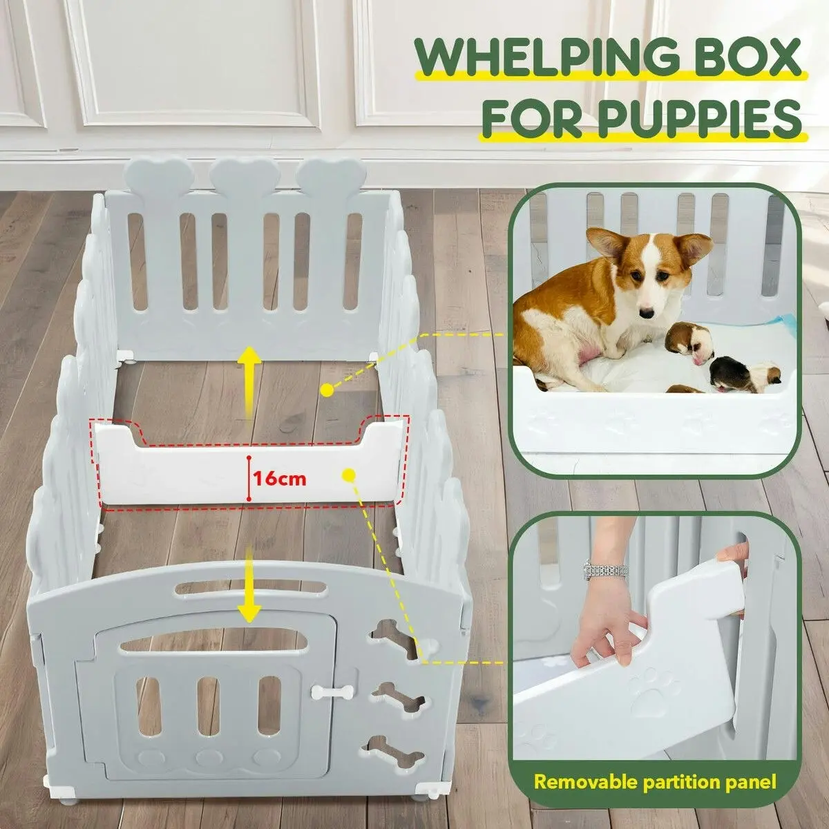 Pet Scene Dog Playpen Crate Pet Pen Cat Enclosure Indoor Outdoor Puppy Exercise Cage Safety Play Fence Gate Whelping Box Kennel Portable 155x78x60cm