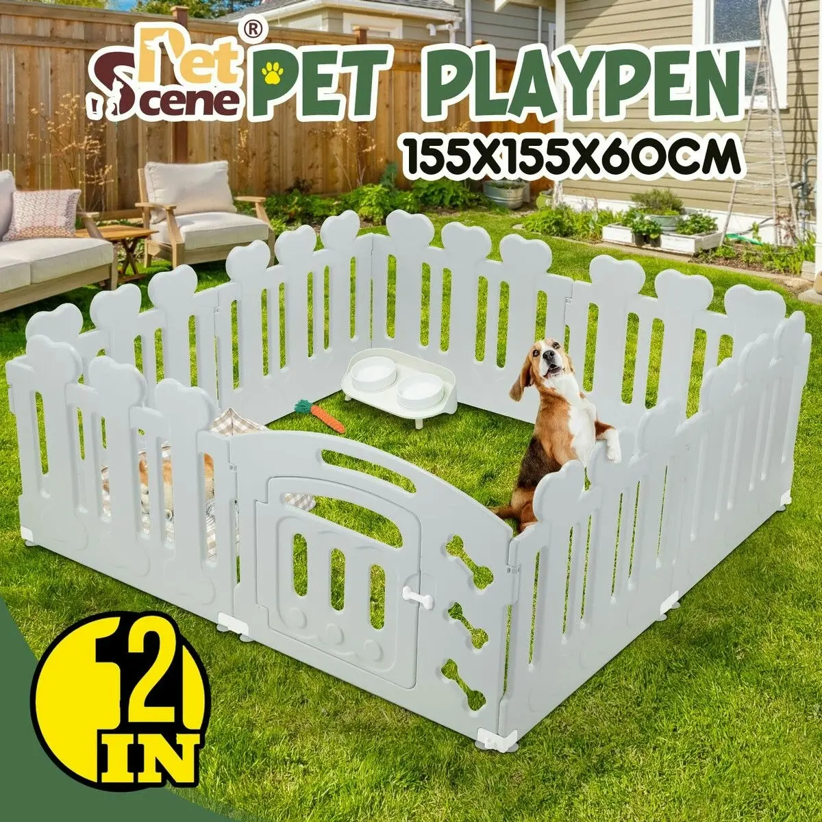 Pet Scene Dog Crate Enclosure Pet Pen Cage Playpen Puppy Kennel Outdoor Indoor Cat Exercise DIY Whelping Box Portable Safety Gate Play Fence 8 Panels