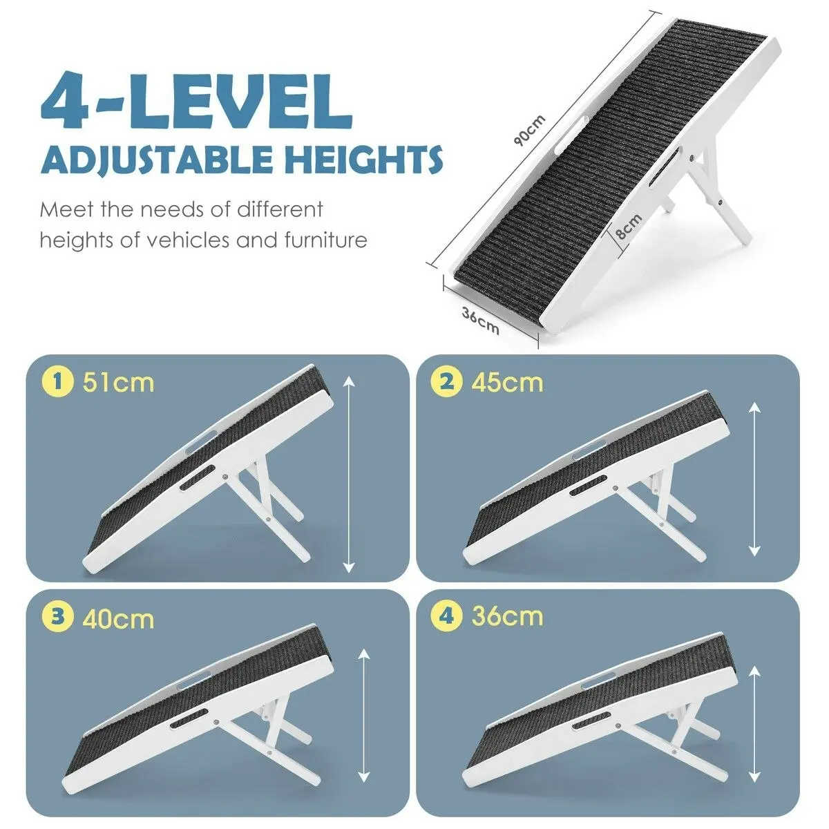 Pet Scene Foldable Dog Stairs Pet Ramp Height Adjustable Ladder for Bed Sofa Car Puppy Steps Doggy Climbing SUV Truck Outdoor Travel Pine Wood