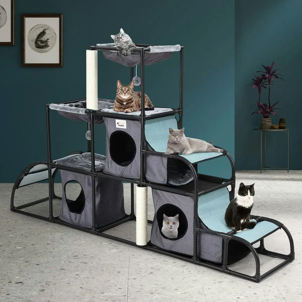 Pet Scene Cat Tree Scratching Post Scratcher Tower Condo Nest Hammock Climbing Play House Bed Gym DIY Pet Toys Furniture Multi-Level