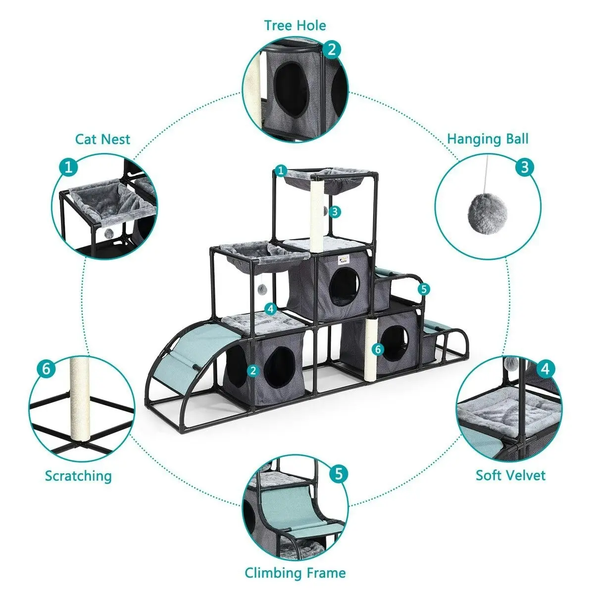Pet Scene Cat Tree Scratching Post Scratcher Tower Condo Nest Hammock Climbing Play House Bed Gym DIY Pet Toys Furniture Multi-Level
