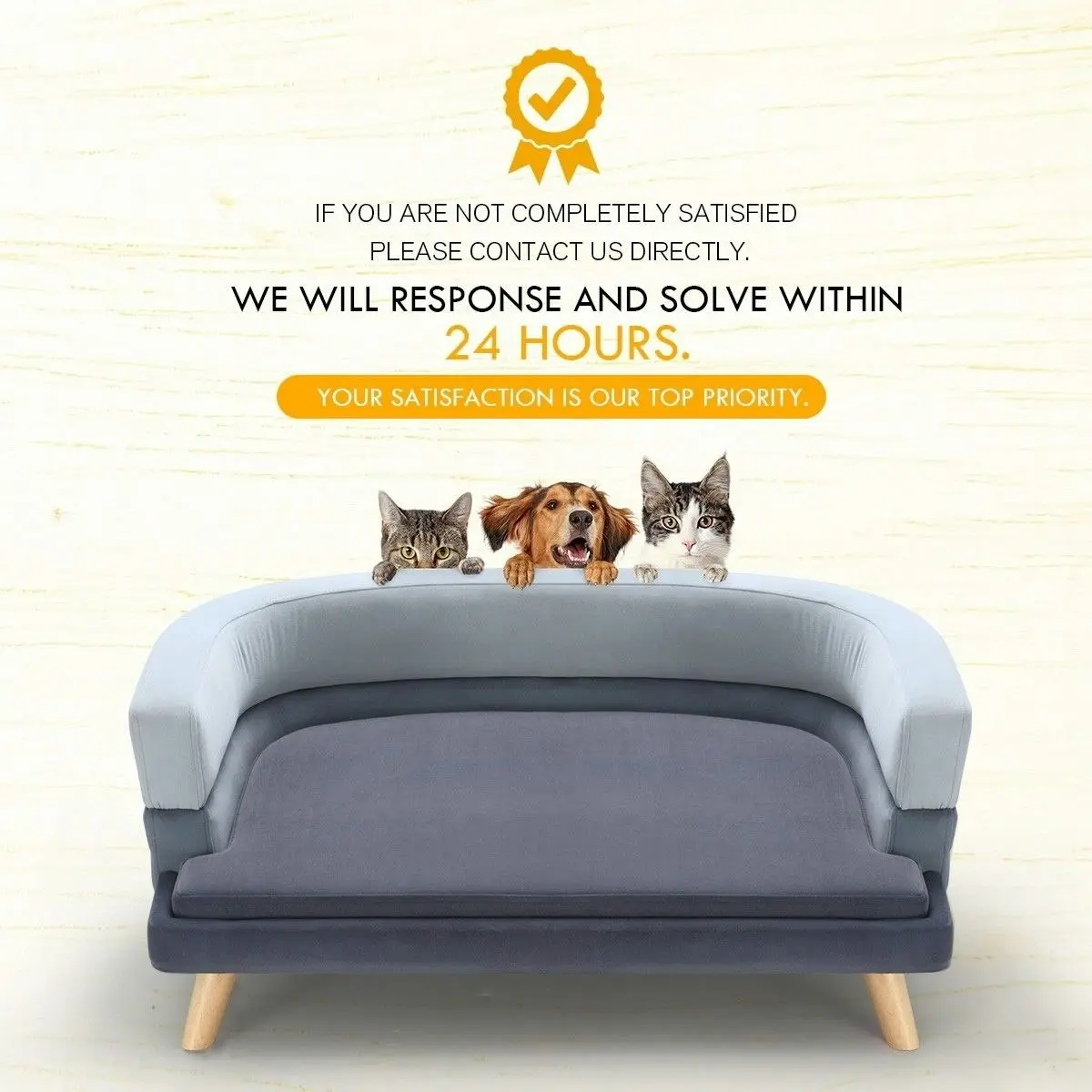 Pet Scene Luxury Dog Cat Bed Sofa Large Doggy Lounge Puppy Soft Chaise Pet Furniture Wood Frame High Density Sponge